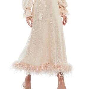 Antonio Melani set sequin feather skirt with ruffle blouse